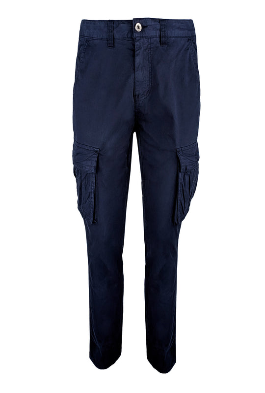 Pantalone uomo elasticizzato con tasconi cargo cotone leggero - BLU