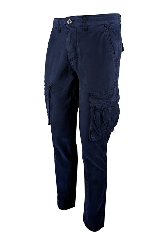 Pantalone uomo elasticizzato con tasconi cargo cotone leggero - BLU