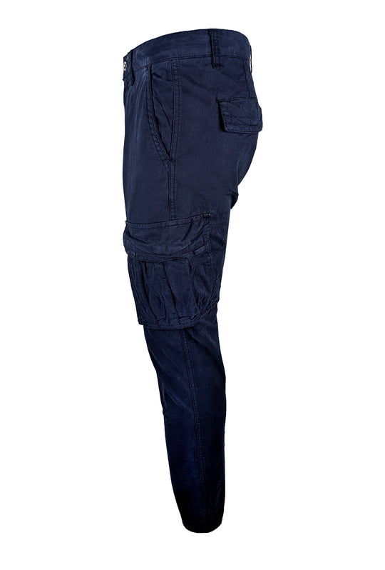 Pantalone uomo elasticizzato con tasconi cargo cotone leggero - BLU