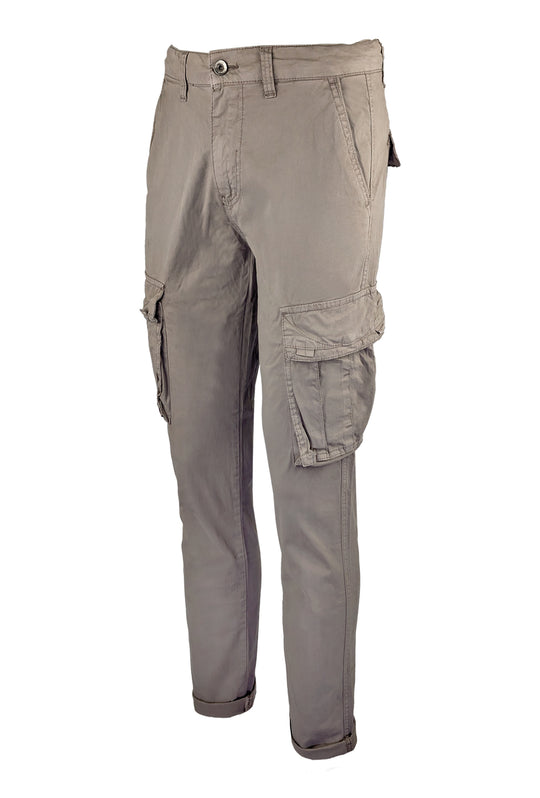 Pantalone uomo elasticizzato con tasconi cargo cotone leggero - BEIGE