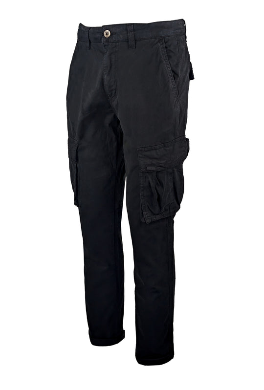 Pantalone uomo elasticizzato con tasconi cargo cotone leggero - NERO