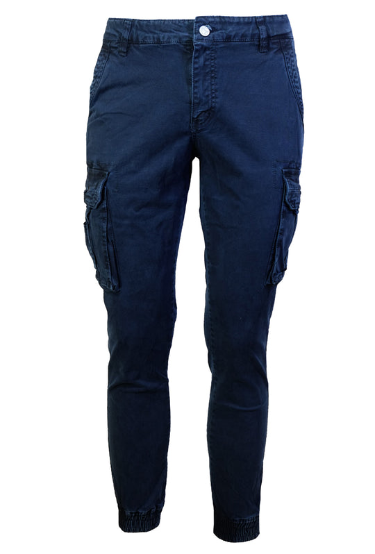Pantalone Uomo Cargo Dresserd Pantaloni lunghi Gamba Stretta Con Polsino Pantalone Autunno Inverno - BLU