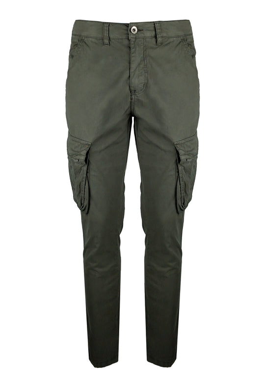 Pantalone uomo elasticizzato con tasconi cargo cotone leggero - VERDE MILITARE