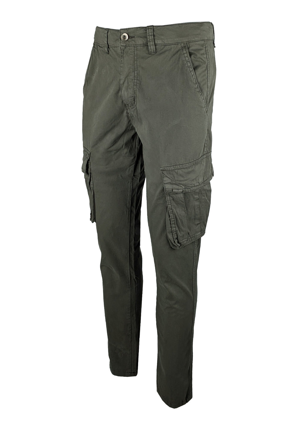 Pantalone uomo elasticizzato con tasconi cargo cotone leggero - VERDE MILITARE