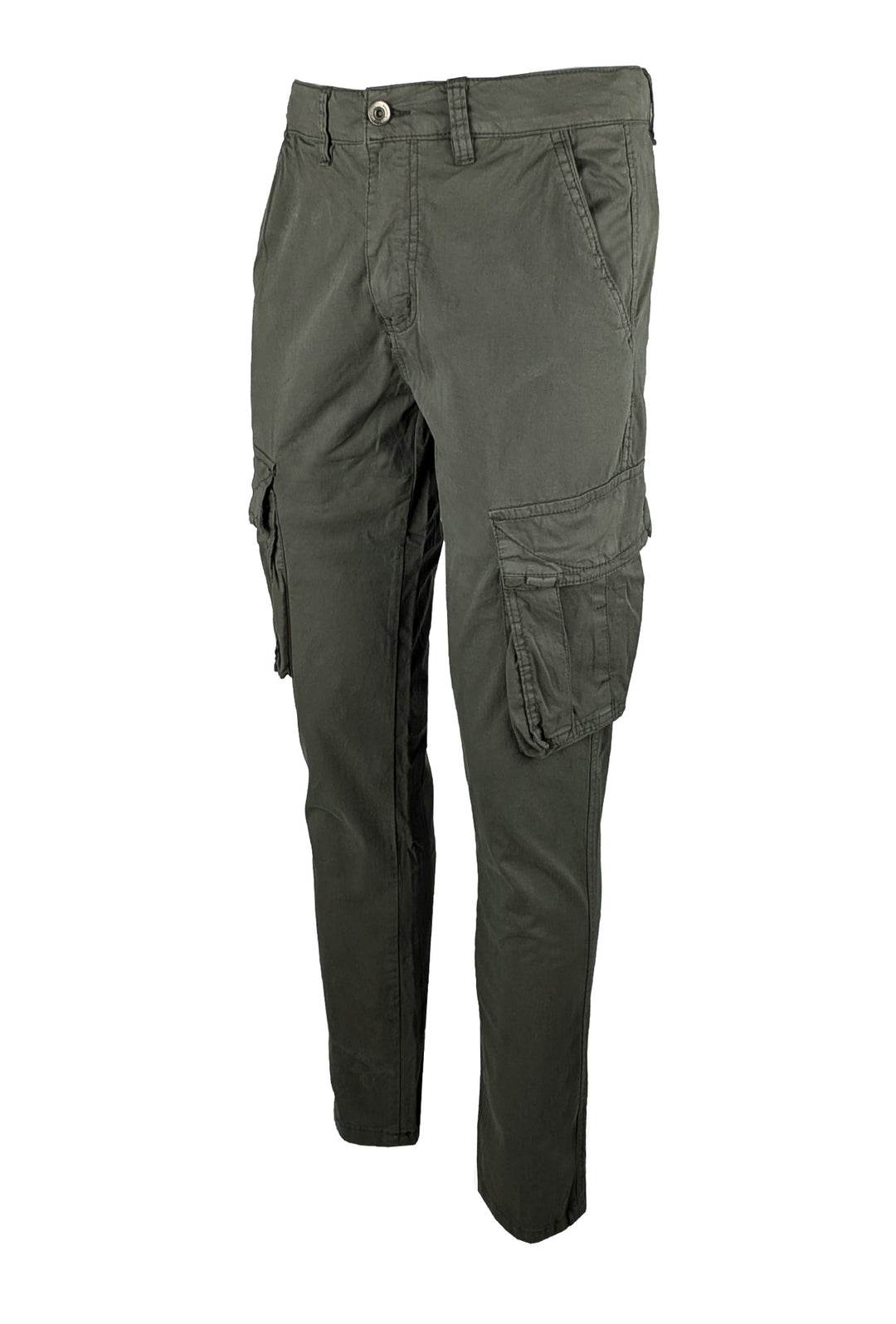 Pantalone uomo elasticizzato con tasconi cargo cotone leggero - VERDE MILITARE