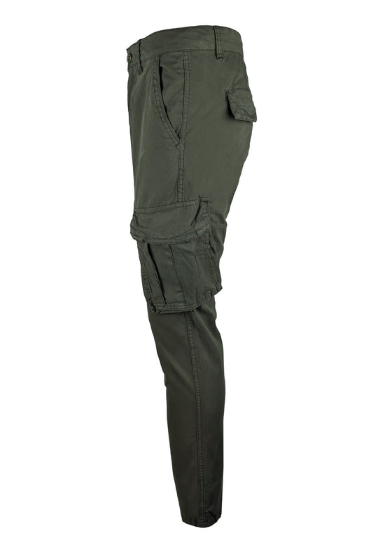 Pantalone uomo elasticizzato con tasconi cargo cotone leggero - VERDE MILITARE