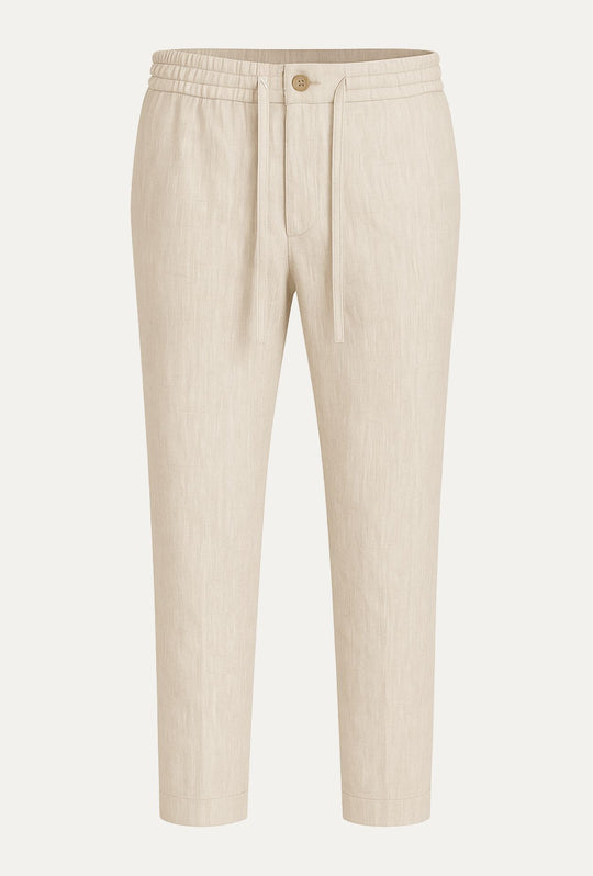 Pantalone 100% Lino Uomo confort fit con elastico - BEIGE
