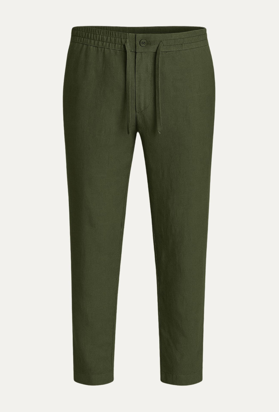 Pantalone 100% Lino Uomo confort fit con elastico - VERDE MILITARE
