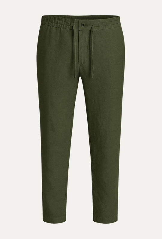 Pantalone 100% Lino Uomo confort fit con elastico - VERDE MILITARE