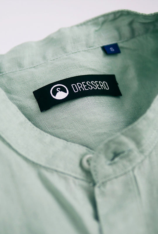 Camicia Uomo Manica Lunga 100% Lino Collo Coreano Semi Slim Fi Camicie Dresserd Uomo - VERDE