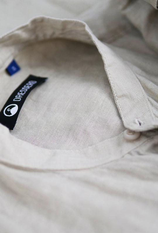 Camicia Uomo Manica Lunga 100% Lino Collo Coreano Semi Slim Fi Camicie Dresserd Uomo - BEIGE