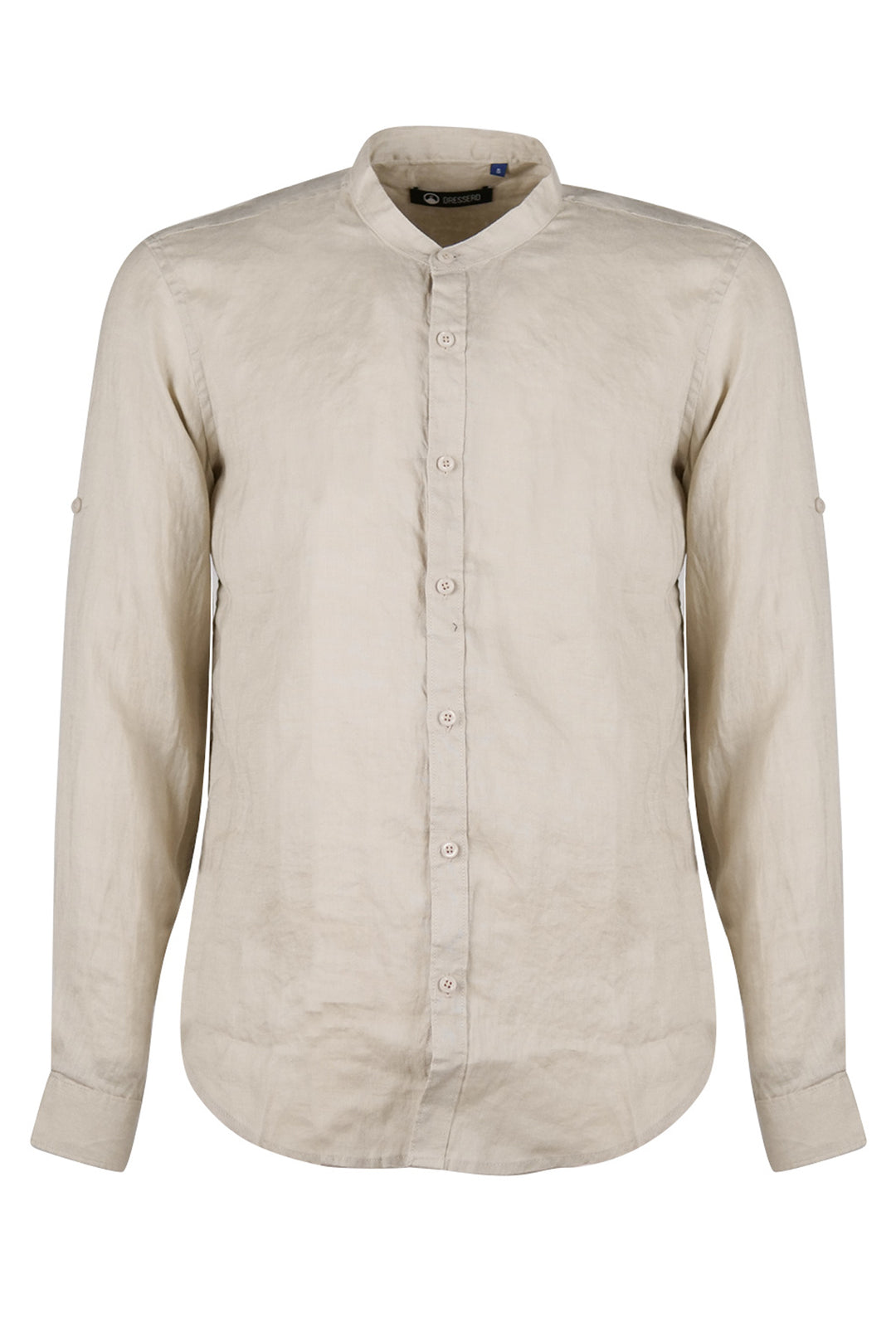 Camicia Uomo Manica Lunga 100% Lino Collo Coreano Semi Slim Fi Camicie Dresserd Uomo - BEIGE