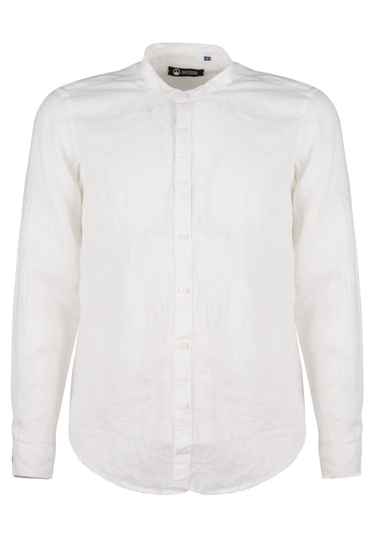 Camicia Uomo Manica Lunga 100% Lino Collo Coreano Semi Slim Fi Camicie Dresserd Uomo - BIANCO