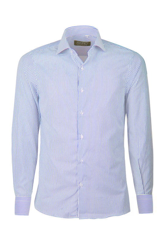 Camicia Uomo Manica Lunga trama rigata Slim Fit Made in italy Dresserd Camicie - AZZURRO