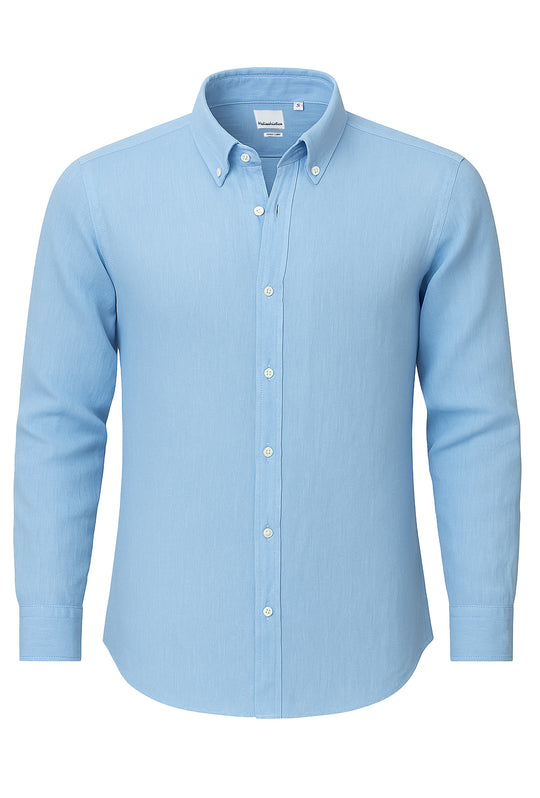 Camicia Uomo Manica lunga in Puro lino Custom Fit Button Down - AZZURRO