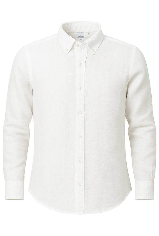 Camicia Uomo Manica lunga in Puro lino Custom Fit Button Down - BIANCO
