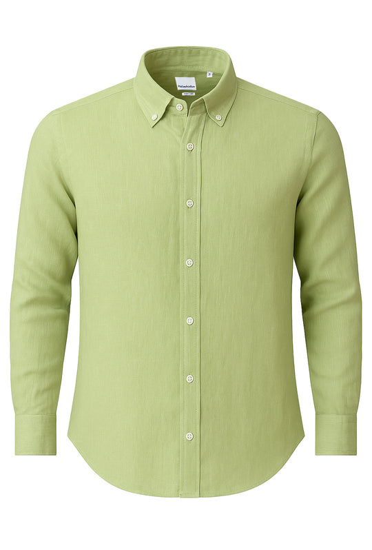 Camicia Uomo Manica lunga in Puro lino Custom Fit Button Down - VERDE SALVIA