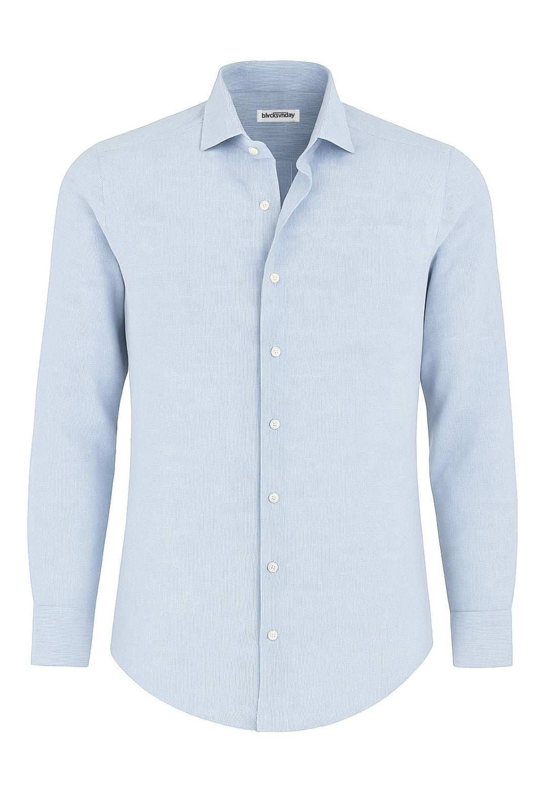 Camicia Uomo lino cotone trama rigata semi slim fit - CELESTE