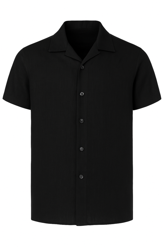 Camicia Uomo Mezza manica Dresserd Lino Viscosa - NERO