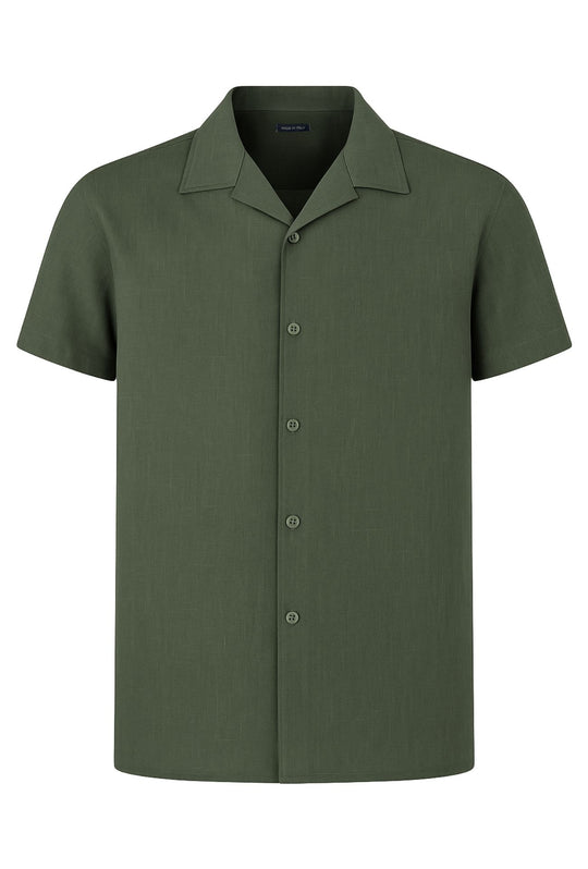 Camicia Uomo Mezza manica Dresserd Lino Viscosa - VERDE MILITARE