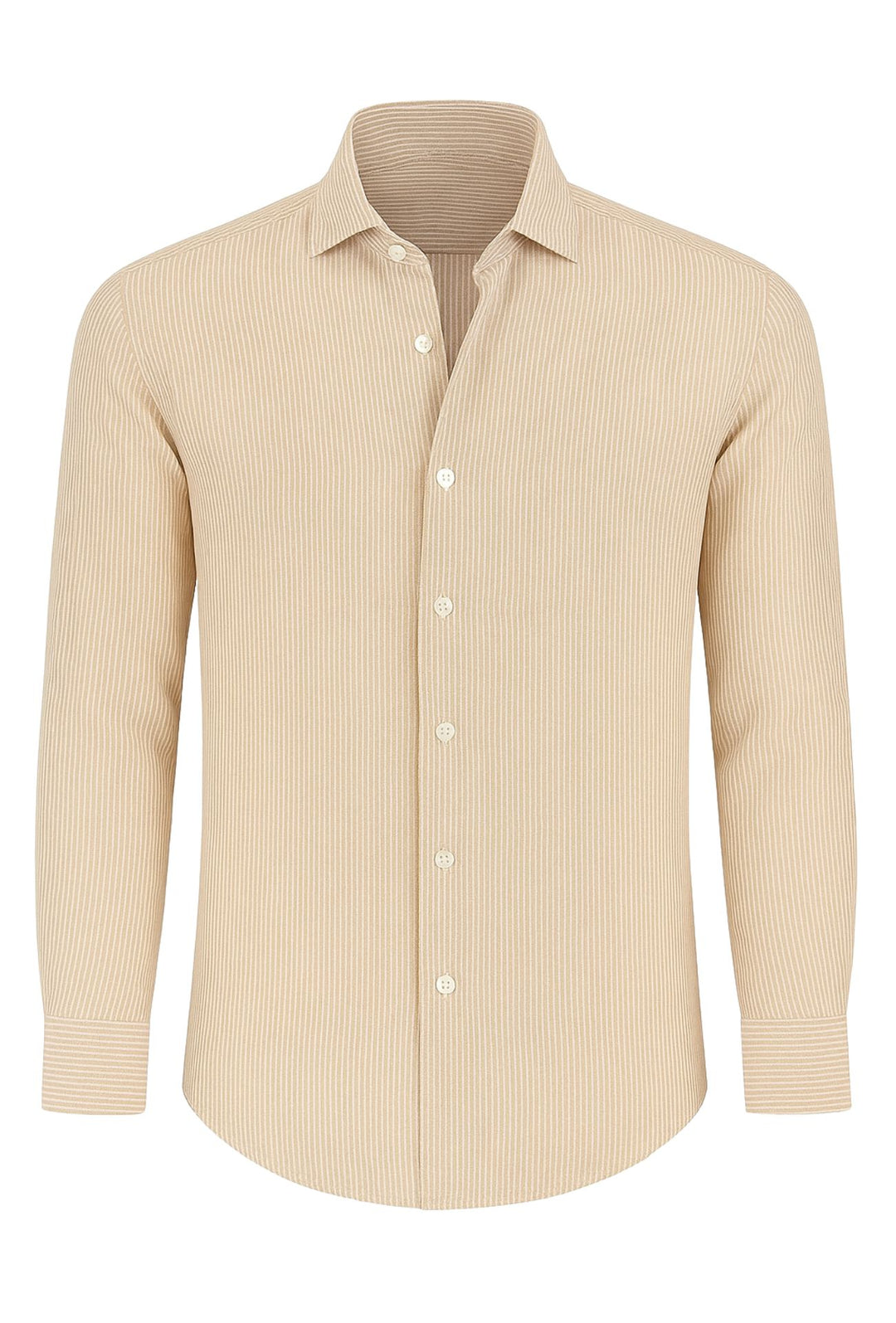 Camicia Uomo in lino manica lunga Trama rigata - BEIGE
