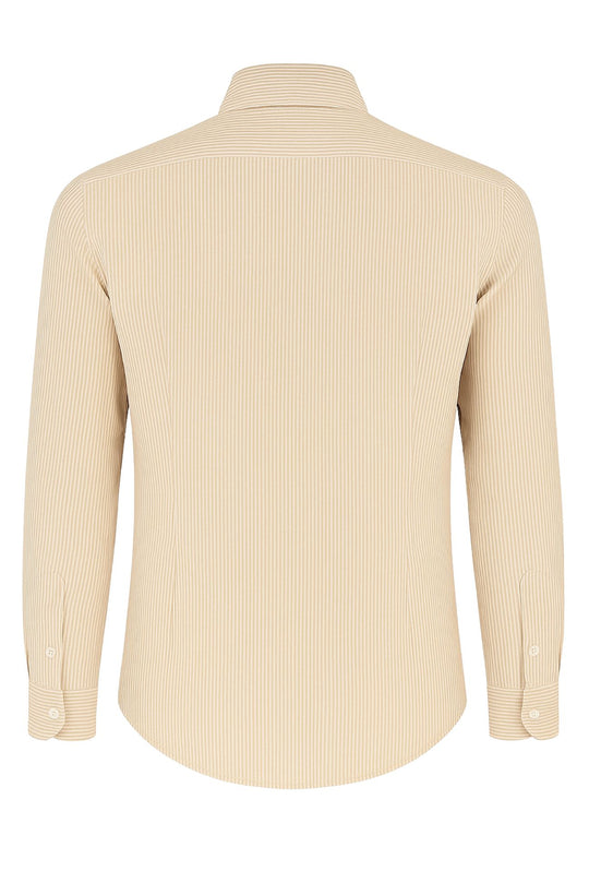 Camicia Uomo in lino manica lunga Trama rigata - BEIGE