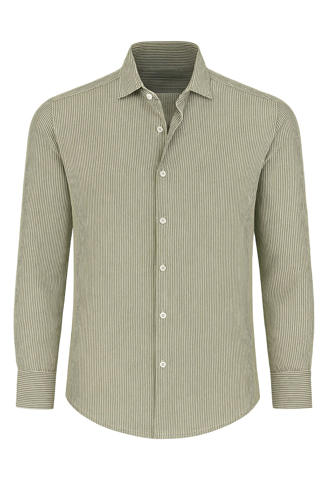 Camicia Uomo in lino manica lunga Trama rigata - VERDE