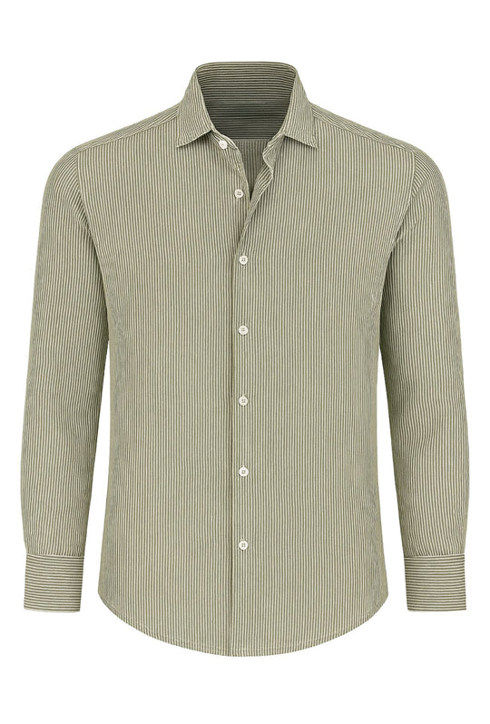 Camicia Uomo in lino manica lunga Trama rigata - VERDE