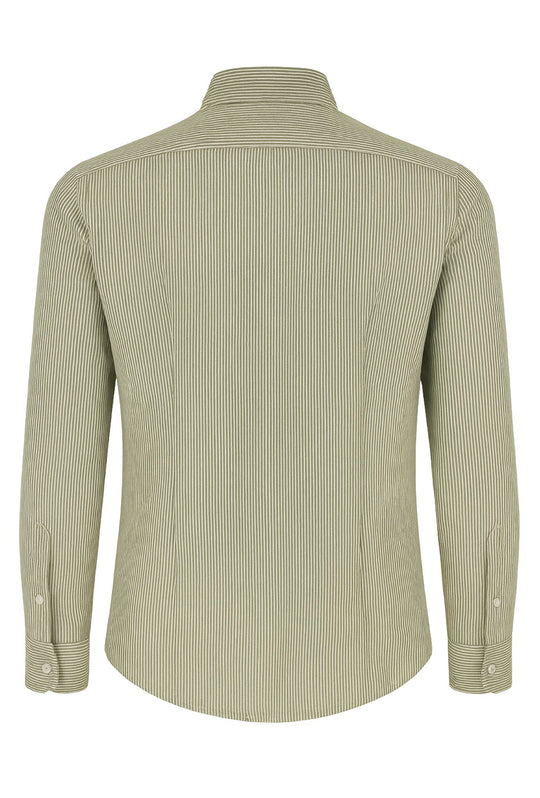 Camicia Uomo in lino manica lunga Trama rigata - VERDE