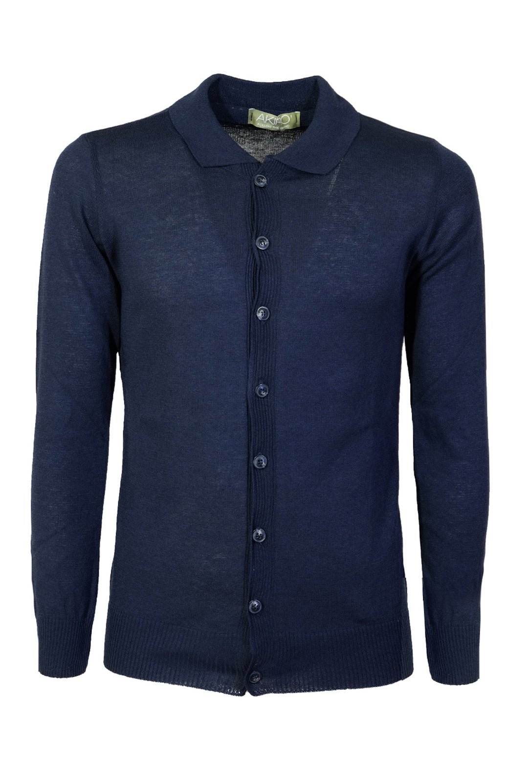 Maglia Uomo Manica Lunga con Bottoni Colletto Polo Cardigan Dresserd Maglioncino Cotone Leggero - BLU