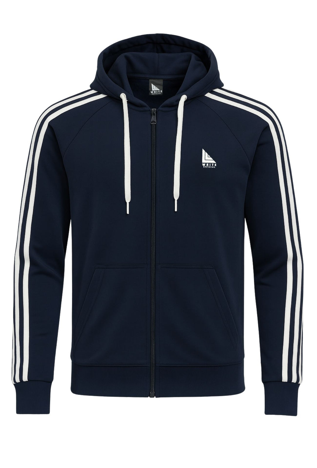 Felpa uomo cotone leggero zip e cappuccio bande sulle maniche - BLU