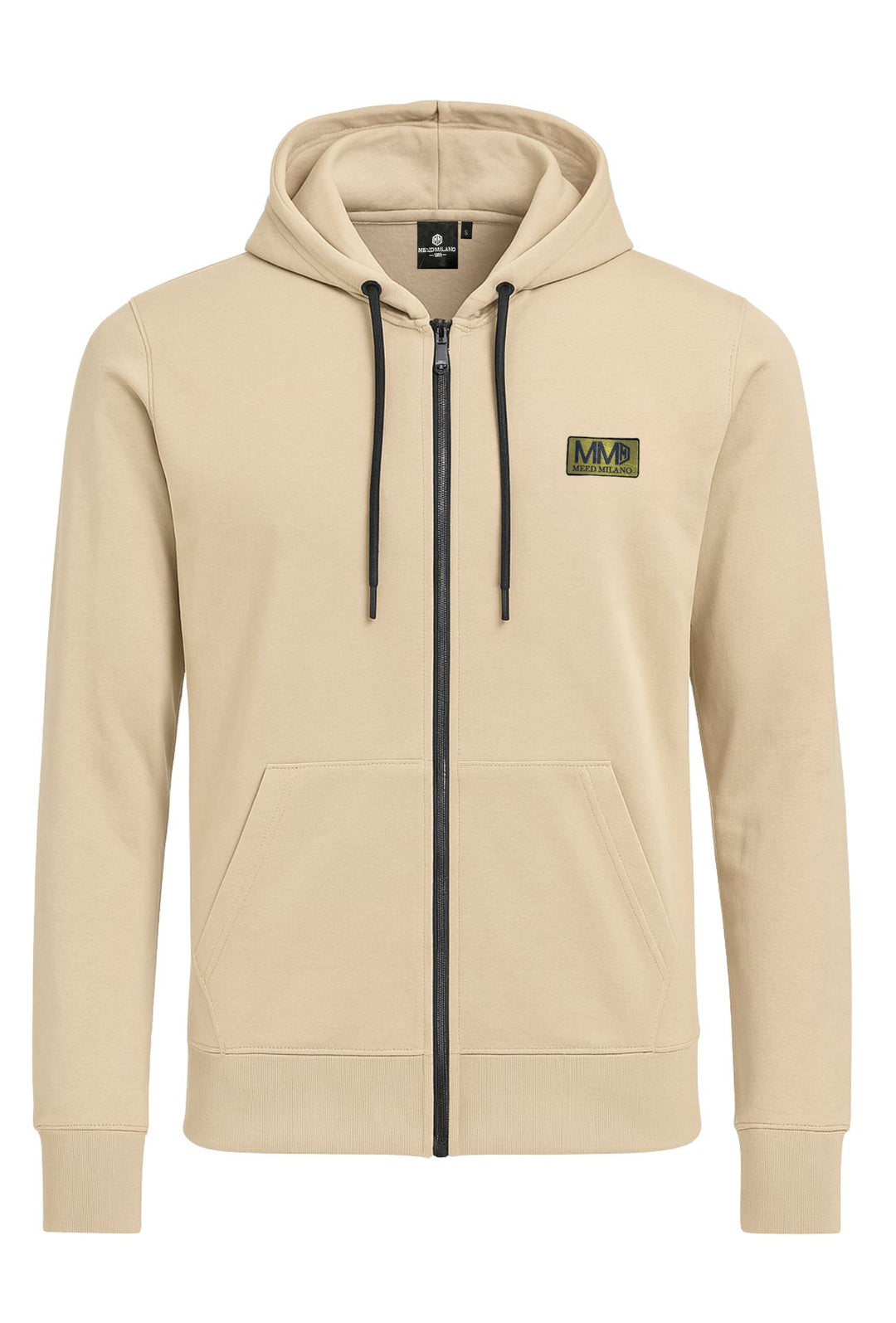 Felpa uomo aperta in cotone leggero con zip e cappuccio - BEIGE