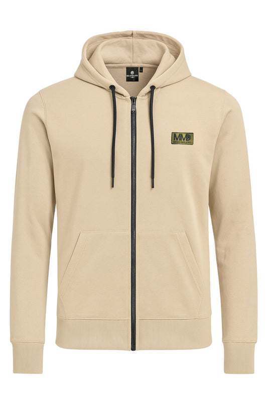 Felpa uomo aperta in cotone leggero con zip e cappuccio - BEIGE
