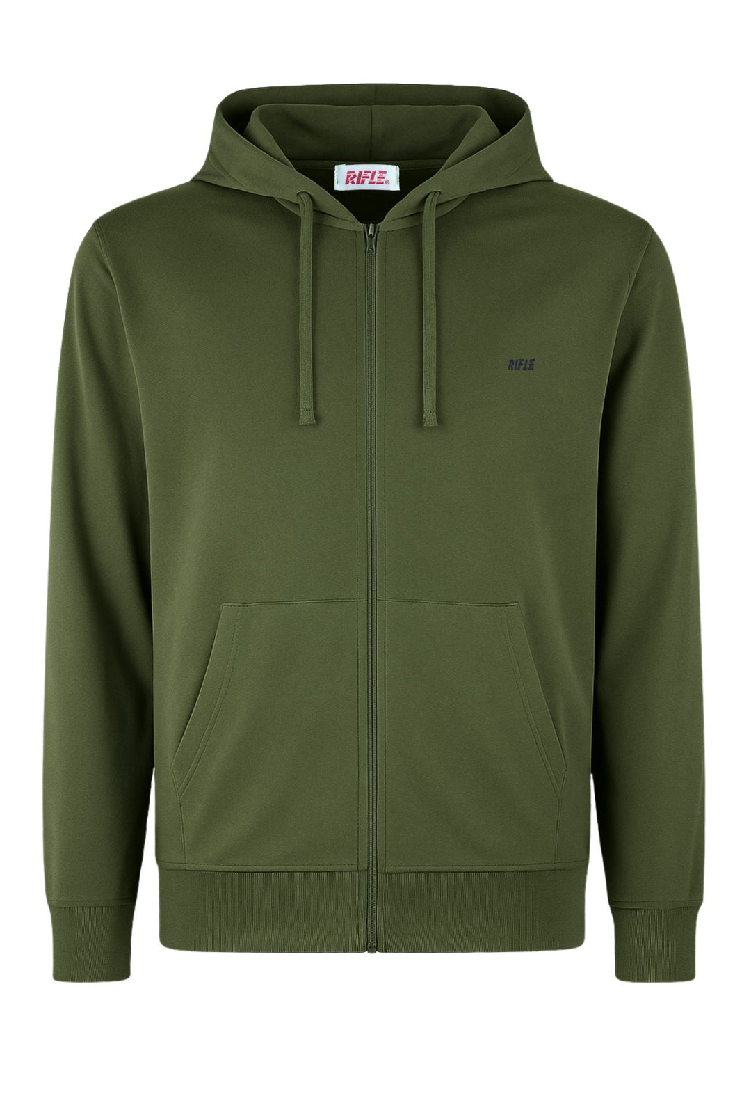 Felpa RIFLE  uomo con cappuccio e zip in 100% Cotone leggero - VERDE MILITARE