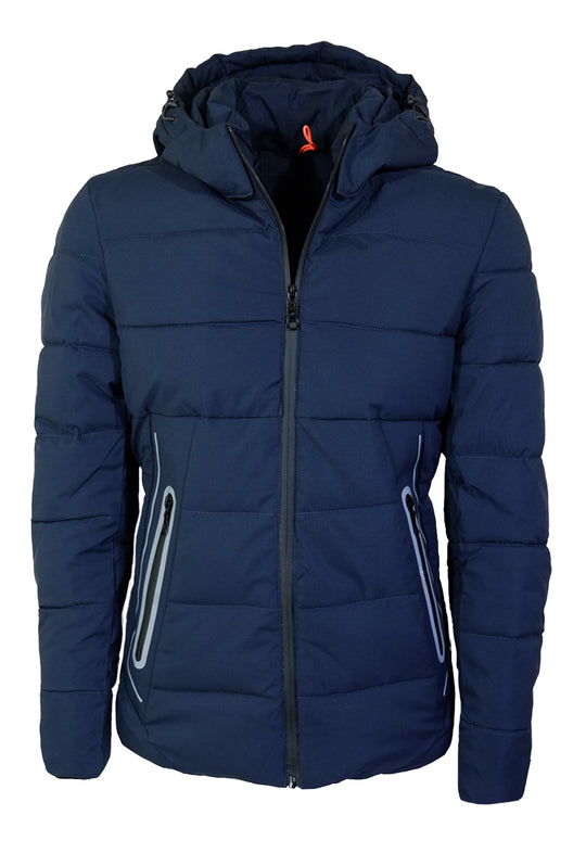 Giubbotto Uomo con Cappuccio Smontabile modello invernale, giubbino blu Dresserd
