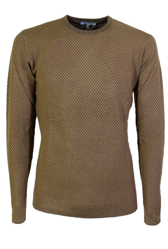 Maglia Uomo Maglioncino Dresserd Viscosa Girocollo manica lunga Trama lavorata Semi Slim fit - CAMMELLO