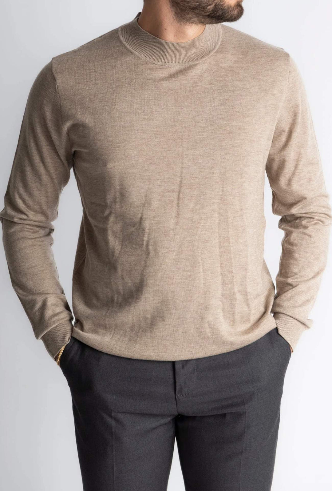 Maglione mezzo collo uomo dresserd in lana rasata - BEIGE