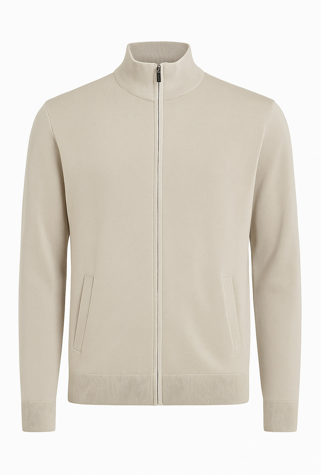 Maglioncino uomo Full Zip in viscosa pesante con tasche - BEIGE