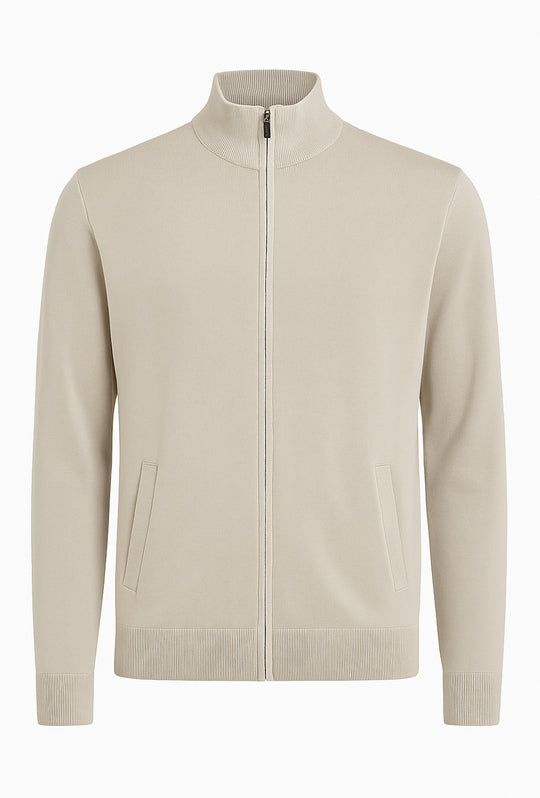 Maglioncino uomo Full Zip in viscosa pesante con tasche - BEIGE