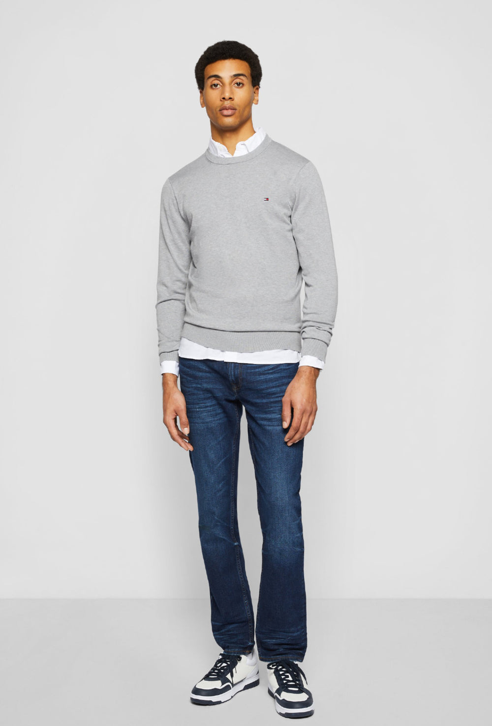 Maglia uomo in cotone TOMMY HILFIGER chain ridge c neck - GRIGIO CHIARO