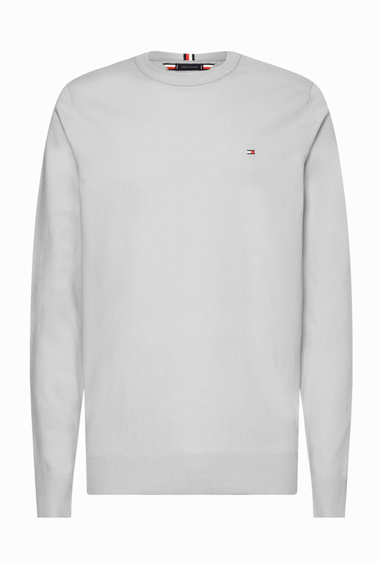 Maglia uomo in cotone TOMMY HILFIGER chain ridge c neck - GRIGIO CHIARO