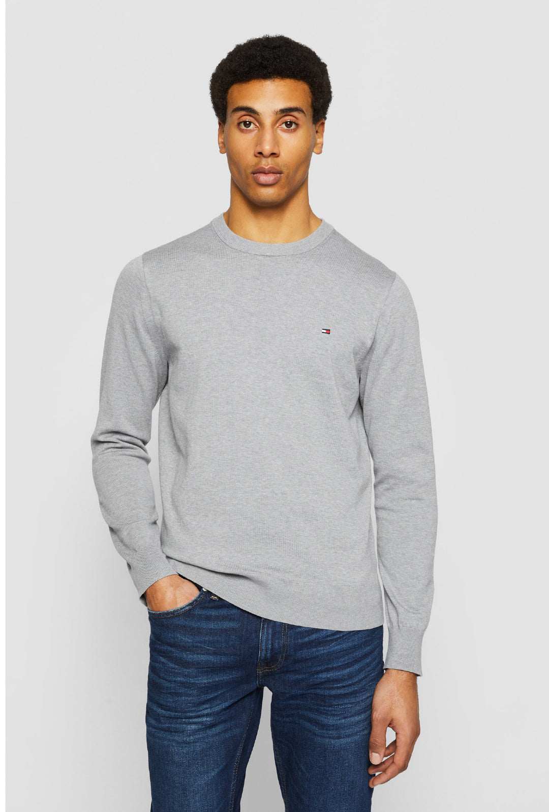 Maglia uomo in cotone TOMMY HILFIGER chain ridge c neck - GRIGIO CHIARO