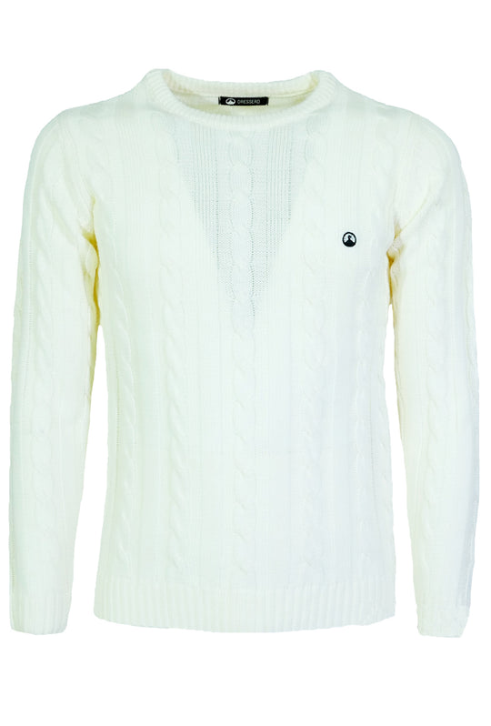 Maglione Uomo con Trecce Dresserd in lana girocollo uomo, Maglie invernali - BIANCO