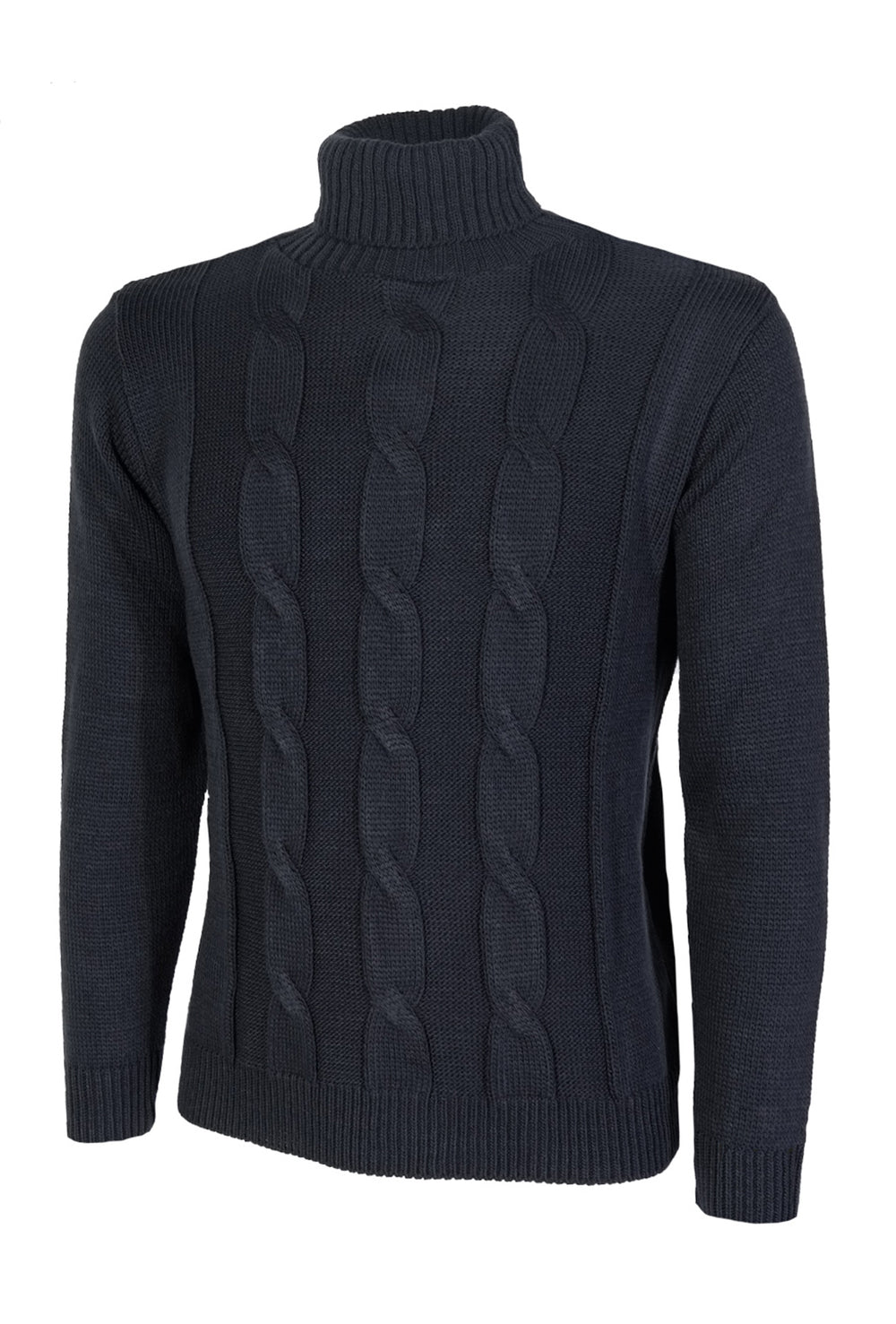 Maglia uomo Dolcevita Dresserd modello invernale lavorazione treccia Maglione Lana - NERO
