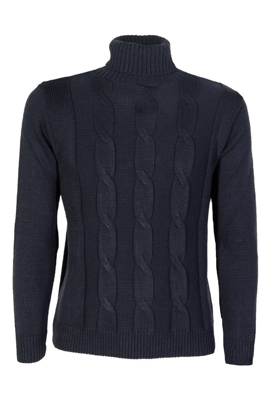 Maglia uomo Dolcevita Dresserd modello invernale lavorazione treccia Maglione Lana - NERO