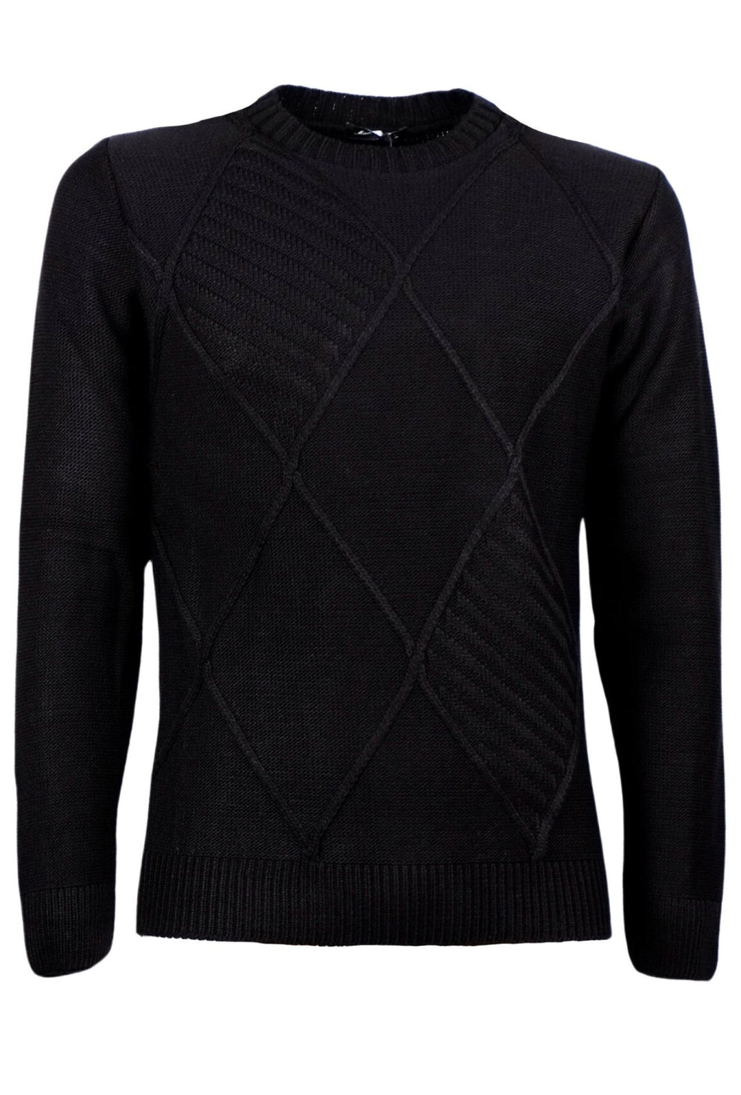 Maglione uomo girocollo pesante in lana trama lavorata - NERO