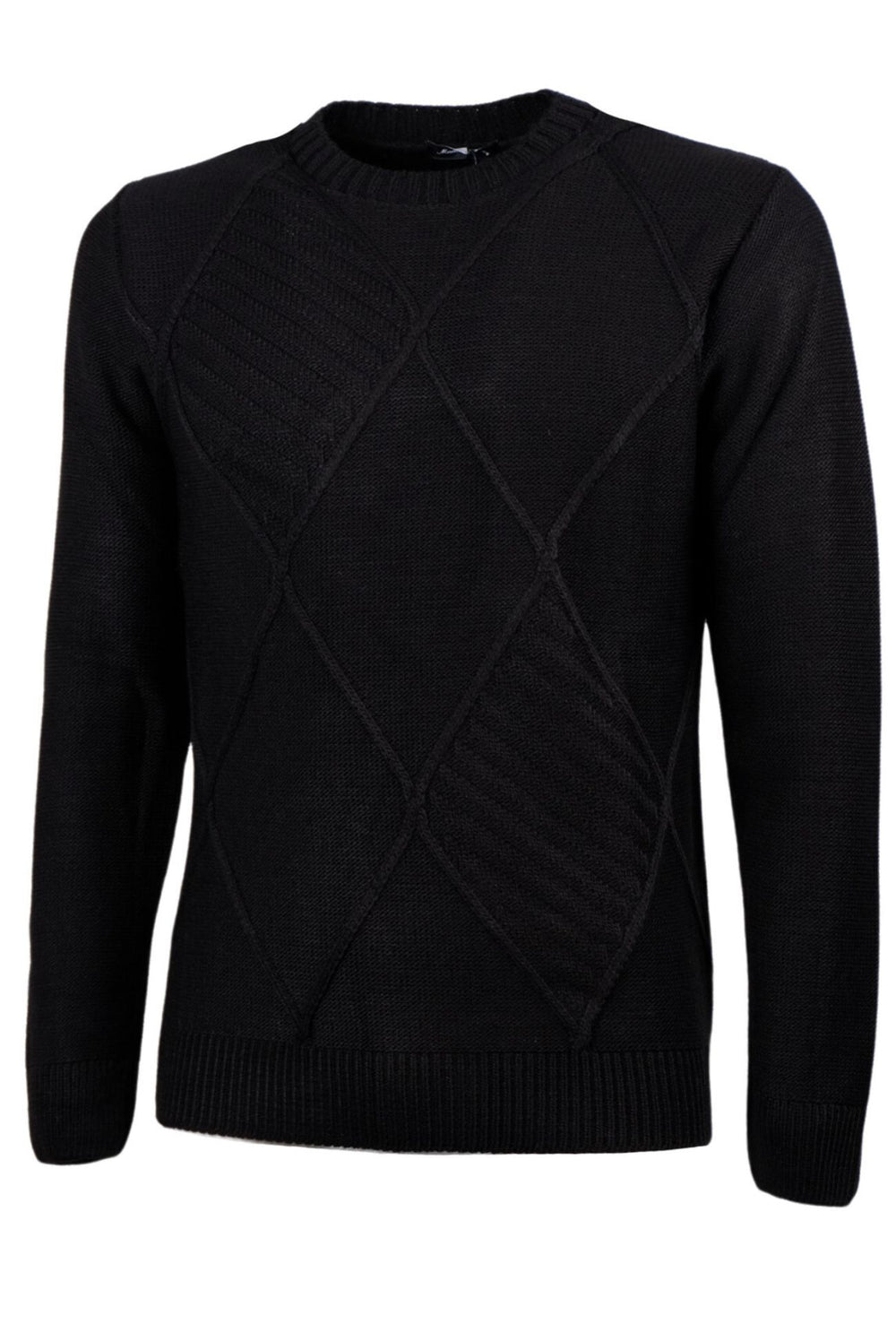 Maglione uomo girocollo pesante in lana trama lavorata - NERO