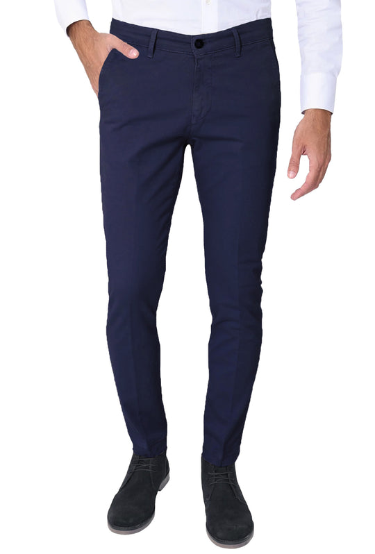 Pantalone Uomo Cotone Leggero Made in Italy Slim Fit Gamba stretta Dresserd - BLU