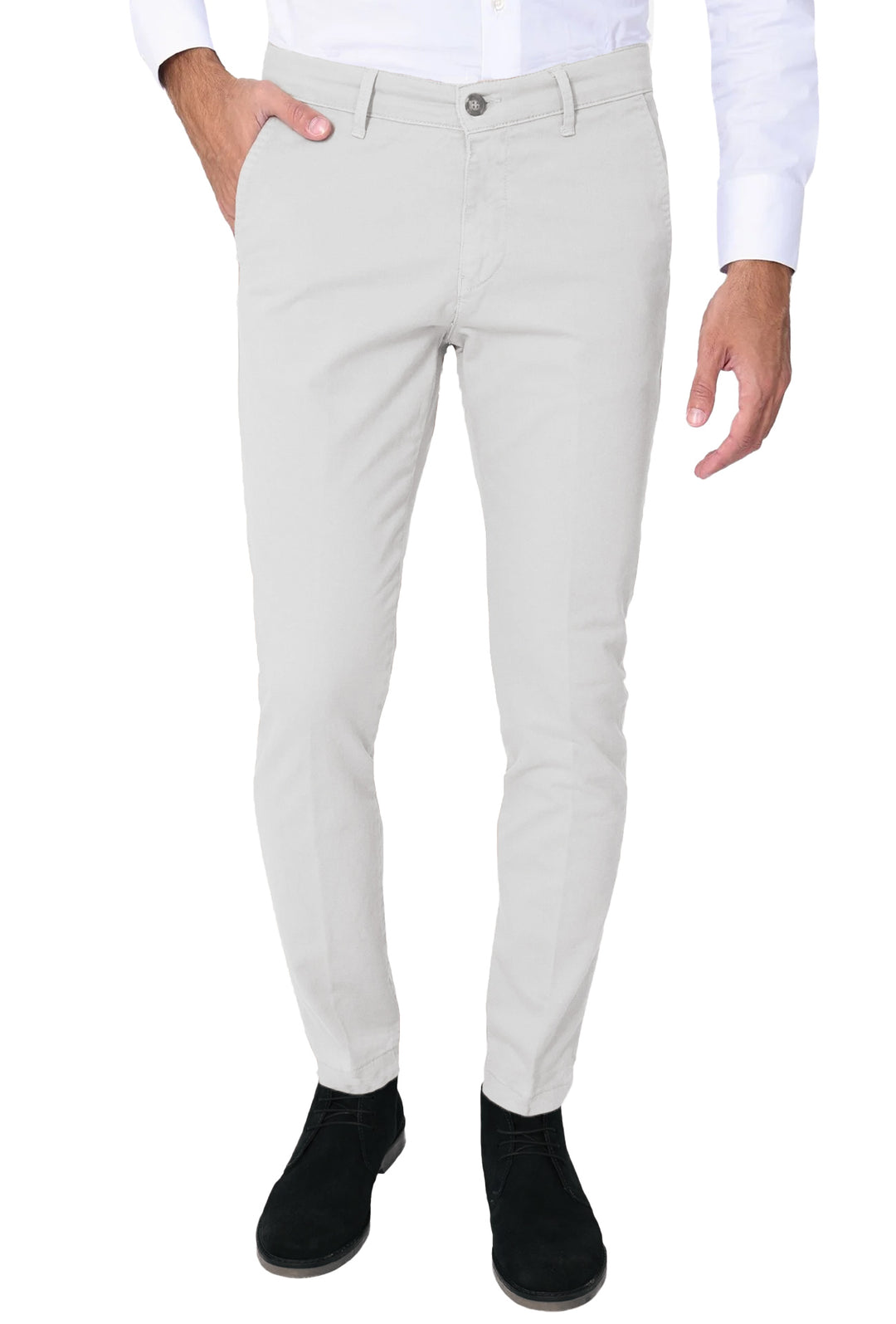 Pantalone Uomo Cotone Leggero Made in Italy Slim Fit Gamba stretta Dresserd -  GRIGIO PERLA