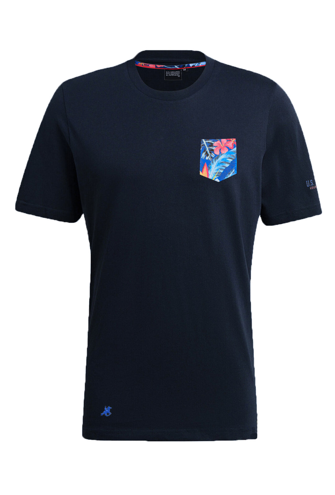 T-Shirt Uomo Taschino Colorato Regular Fit Maglia mezza manica tinta Unita U.S. Grand Polo Equipment & Apparel Dresserd - BLU